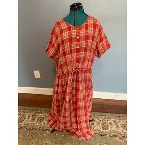 Red Plaid Button-Down Dress